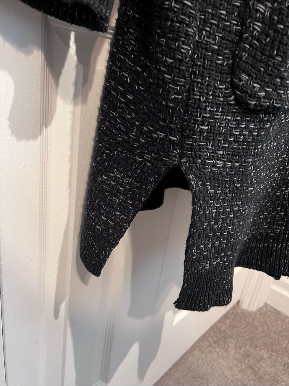 Roots Snowy Fox Black/White Flecks Open Front Cotton Blend Cardigan Size M - Picture 6 of 12